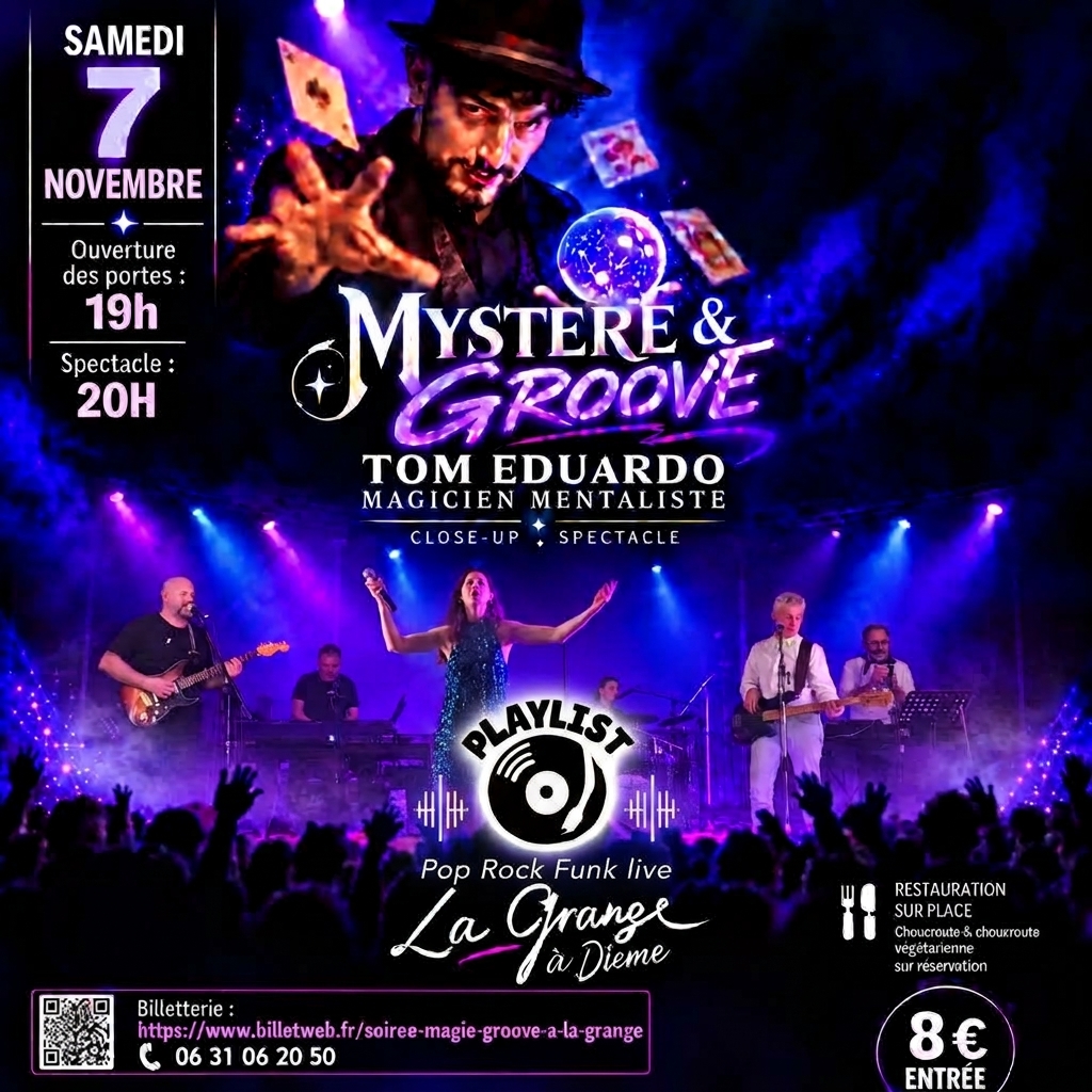 Affiche de la soirée Magie & Groove du samedi 7 novembre 2026 à La Grange à Dième